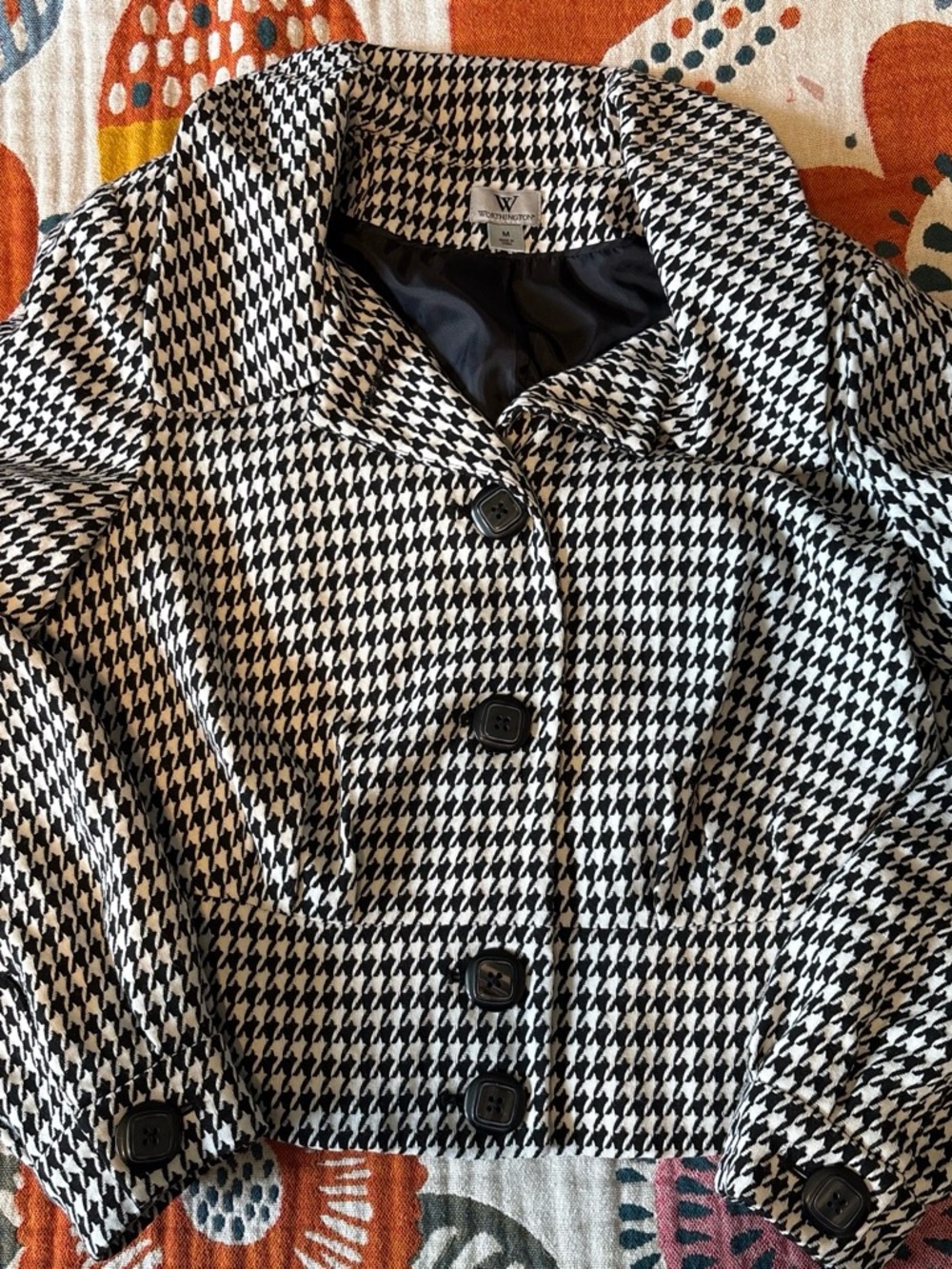 Vintage Worthington Black & White Houndstooth Bomber Jacket